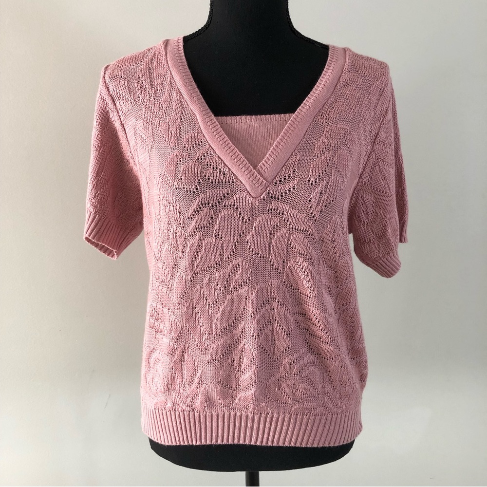 Women’s Vintage Tradition Pink Short sleeve V neck Detailed Acrylic knit size S
